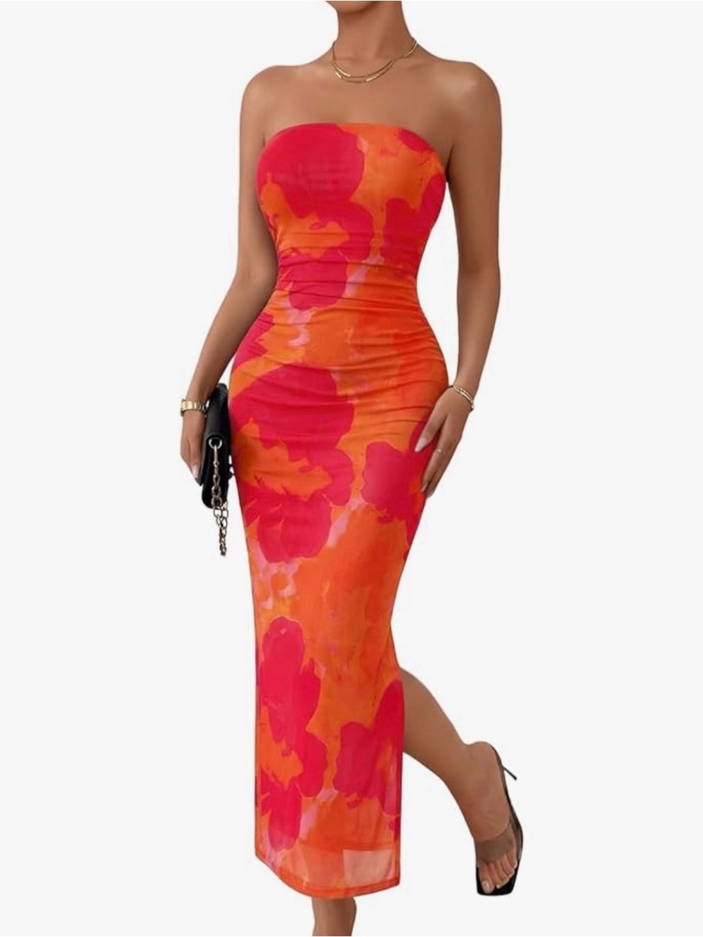 Women's Summer Wedding Guest Dress Strapless Tube Top Maxi Bodycon Long Floral M